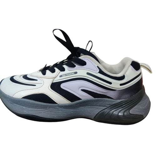 Kid’s White & Black Running Shoes – Lightweight Breathable Sports Sneakers with Cushioned Sole