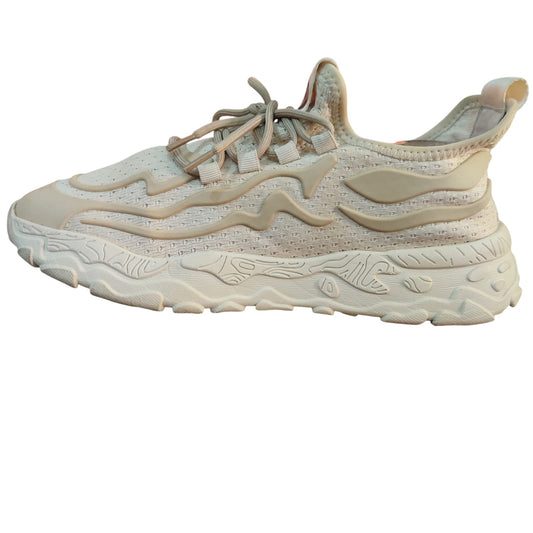 Men’s Beige Chunky Sneakers – Lightweight Breathable Casual Sports Shoes with Textured Sole