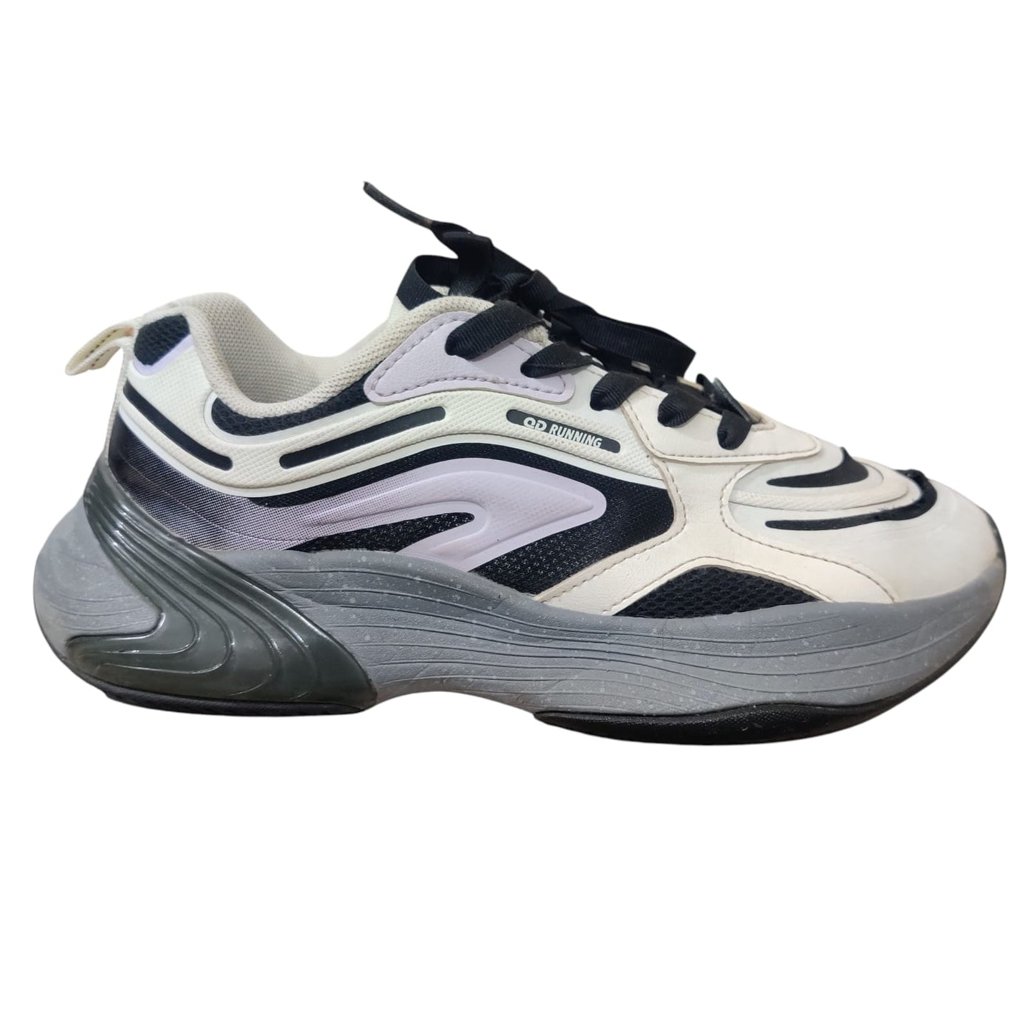 Kid’s White & Black Running Shoes – Lightweight Breathable Sports Sneakers with Cushioned Sole