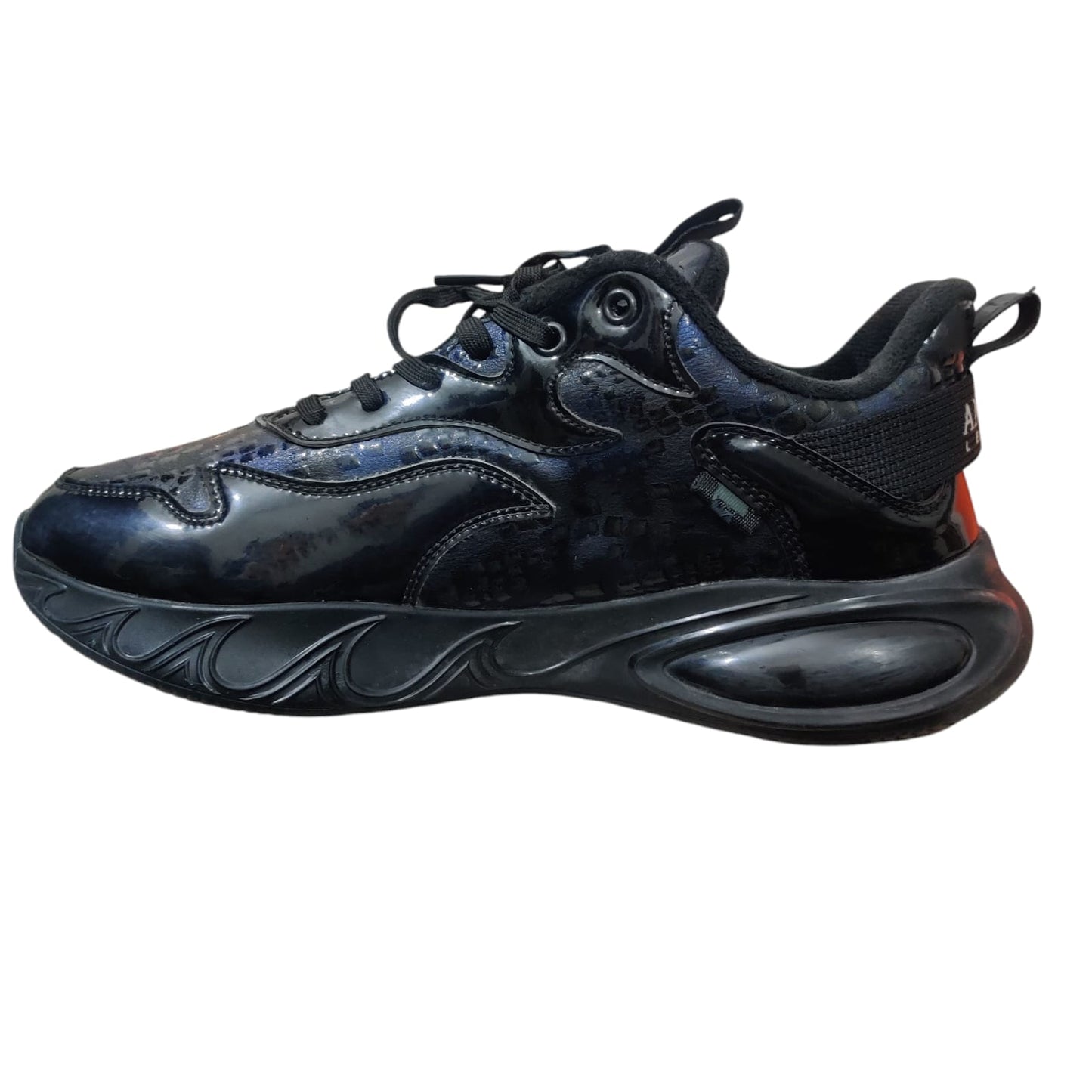Men’s Black Glossy Chunky Sneakers – Stylish Casual Sports Shoes with Comfort Sole