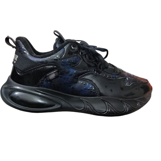 Men’s Black Glossy Chunky Sneakers – Stylish Casual Sports Shoes with Comfort Sole