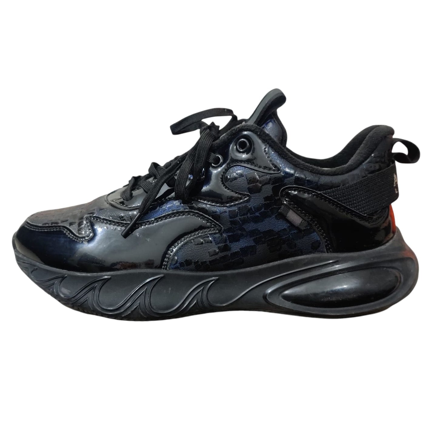 Men’s Black Glossy Chunky Sneakers – Stylish Casual Sports Shoes with Comfort Sole