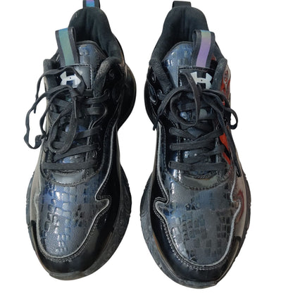 Men’s Black Glossy Chunky Sneakers – Stylish Casual Sports Shoes with Comfort Sole