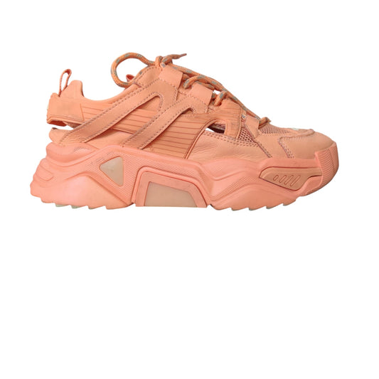 Women Orange Chunky Sneakers – Breathable Mesh Casual Sports Shoes with Fashion Design