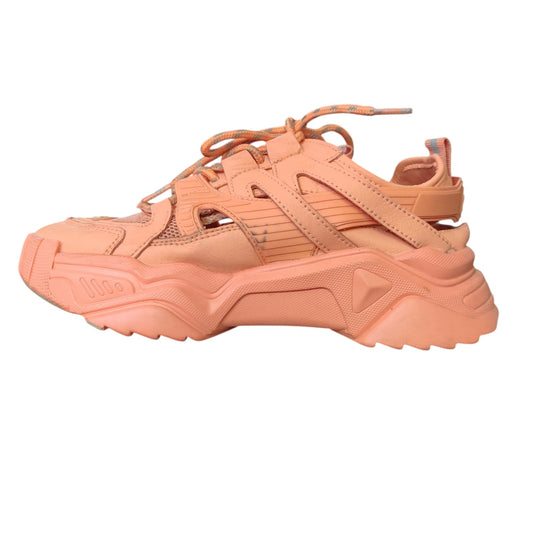 Women Orange Chunky Sneakers – Breathable Mesh Casual Sports Shoes with Fashion Design