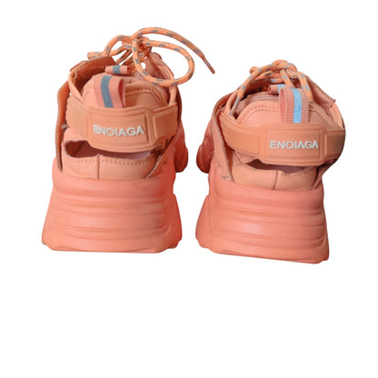 Women Orange Chunky Sneakers – Breathable Mesh Casual Sports Shoes with Fashion Design