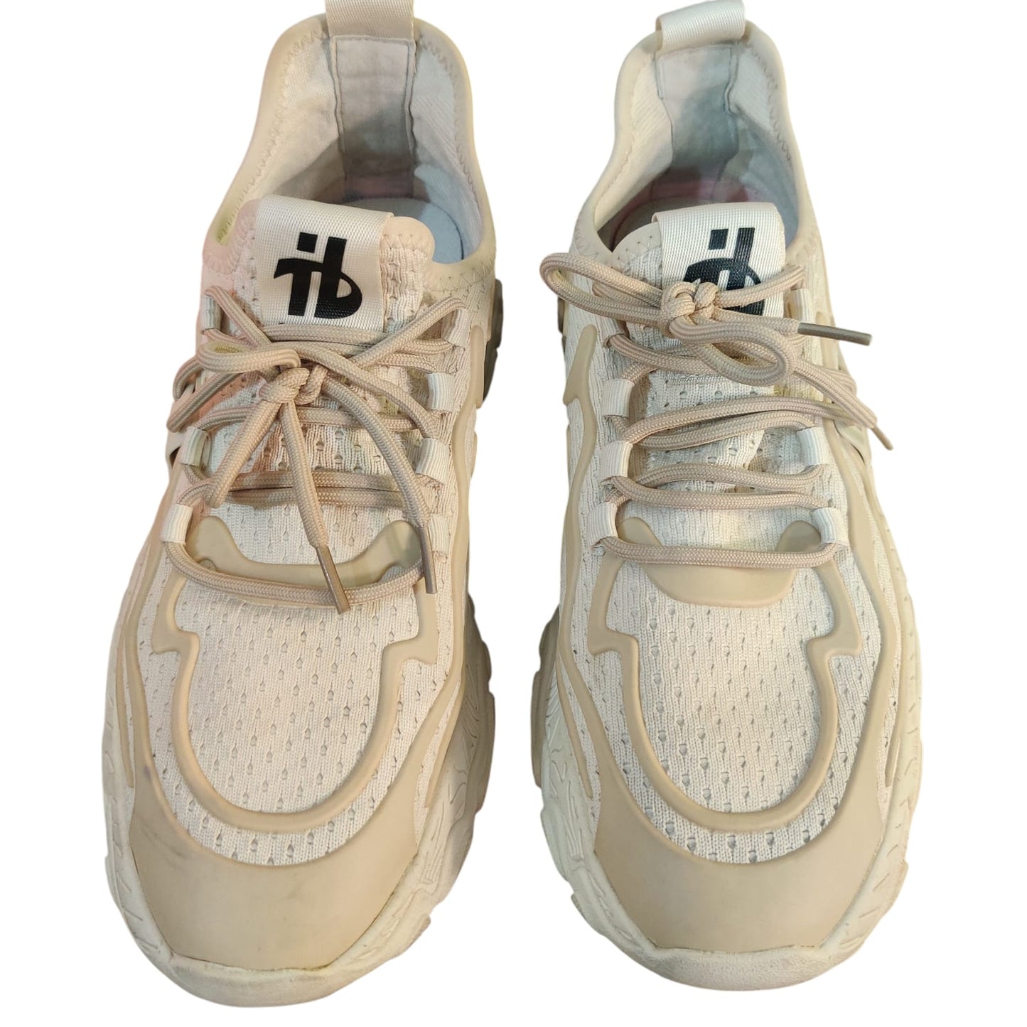 Men’s Beige Chunky Sneakers – Lightweight Breathable Casual Sports Shoes with Textured Sole